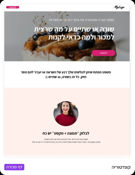 דוגמה לדף מכירה שנבנה במורנינג — קונדיטוריה